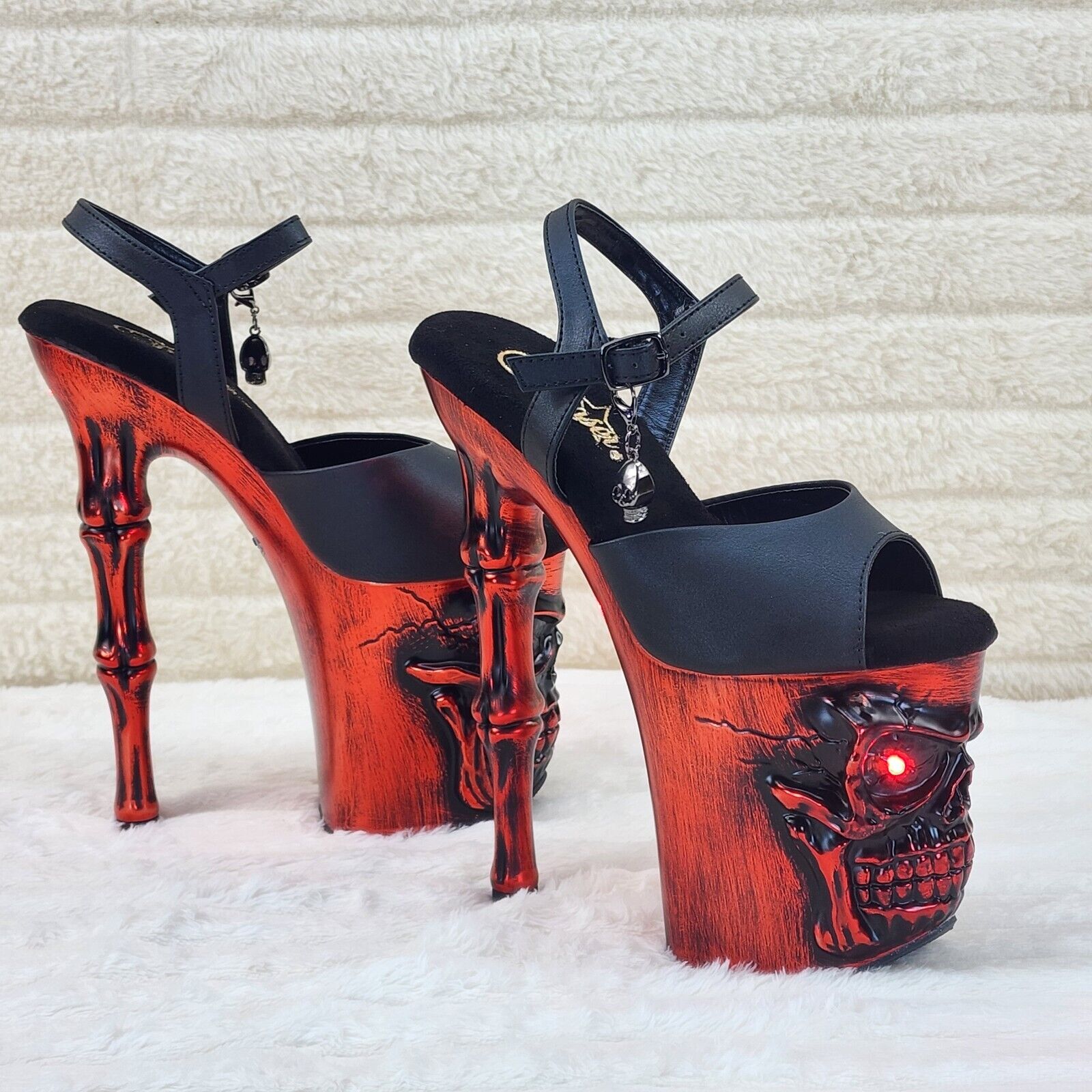 Rapture Black Matte Red Skull & Bones LED 8" High Heel Platform Shoes 5-10 NY - Totally Wicked Footwear