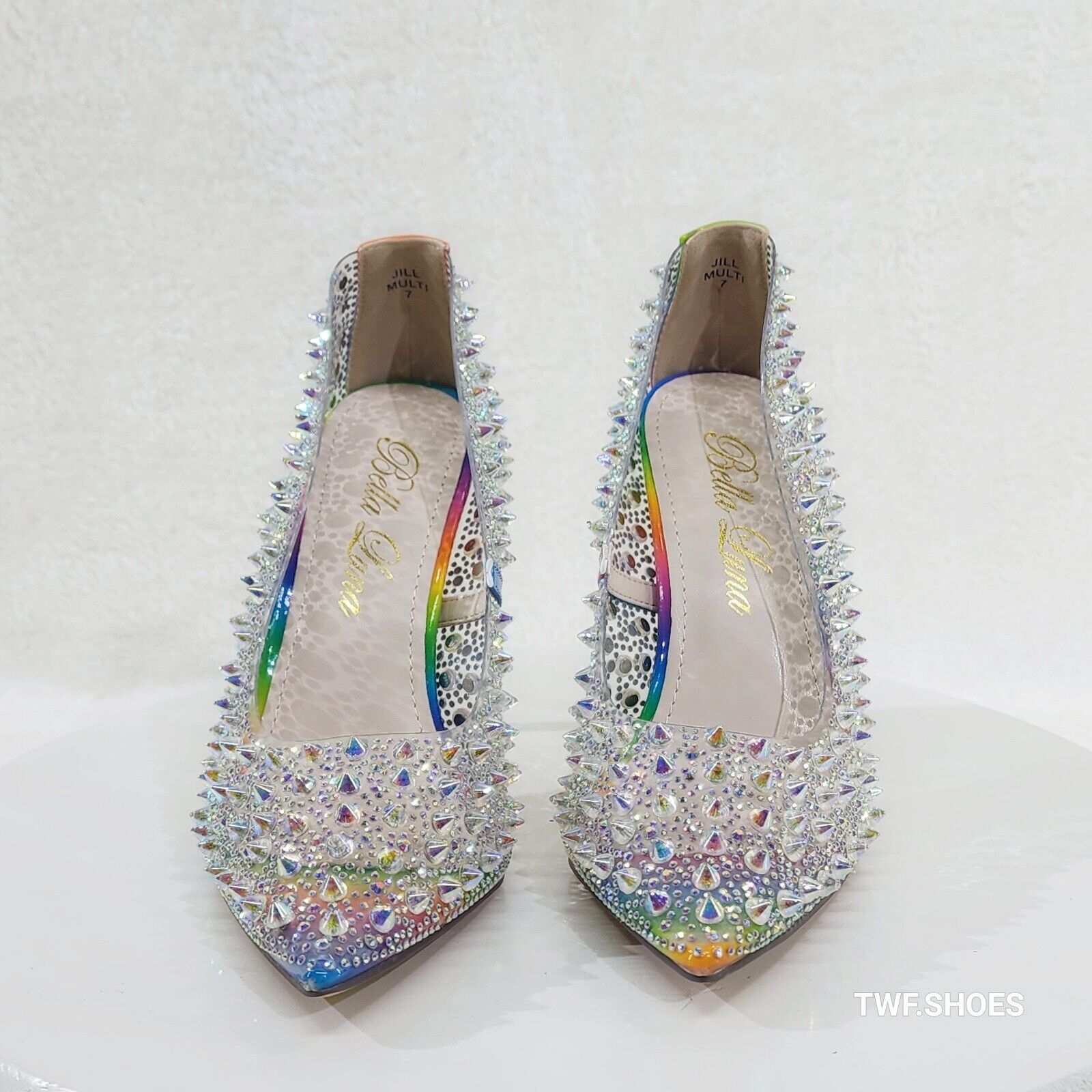 Spicy Stiletto PVC Clear Pumps Rainbow Studs & Rhinestone Pumps Stiletto Heels - Totally Wicked Footwear