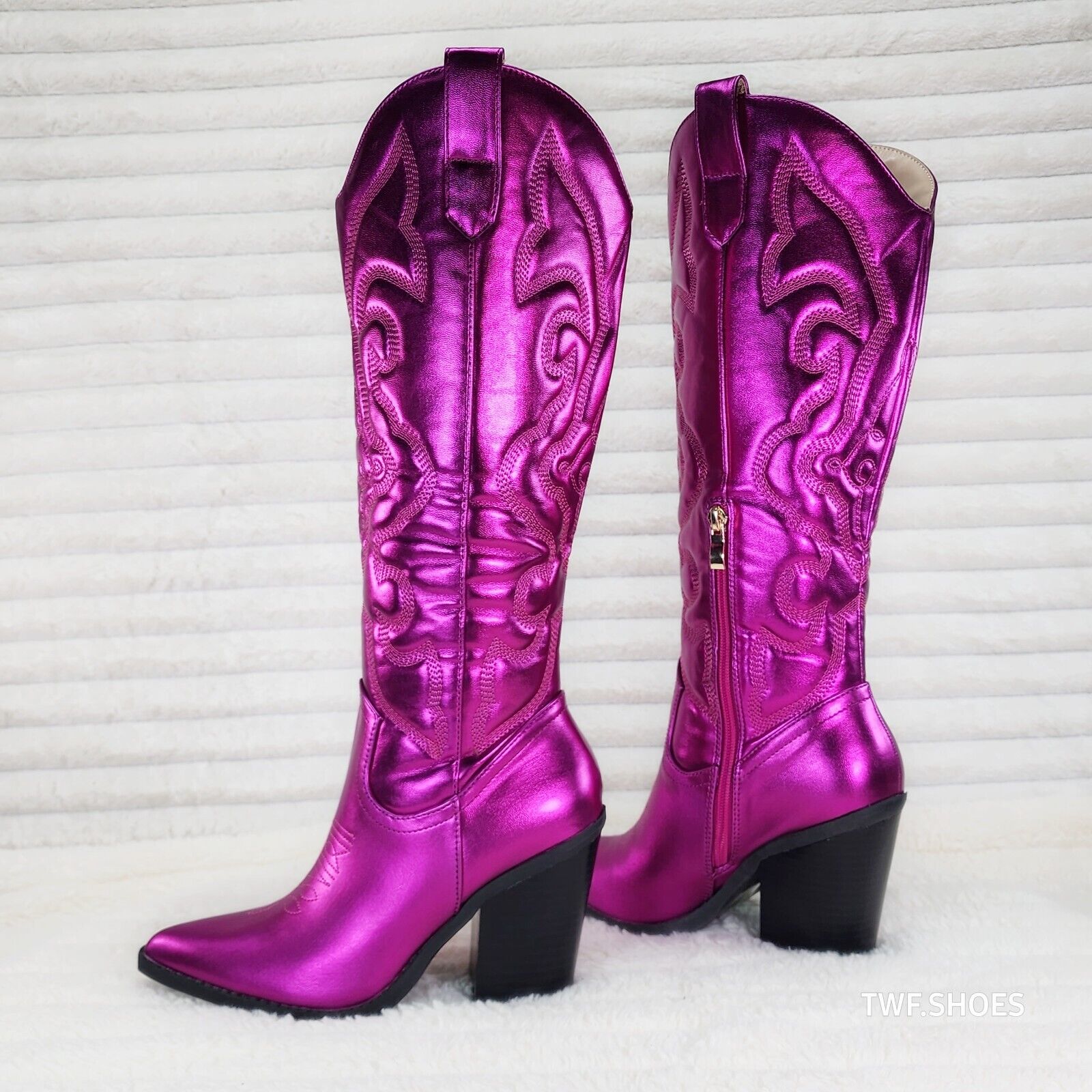 Electric Cowboy Metallic Matte Western Knee High Cowgirl Boots Hot Fuchsia Pink - Totally Wicked Footwear