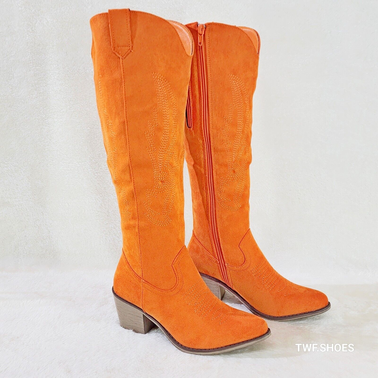 Wild Ones Country Western Cowboy Cowgirl Boots Tuck Zipper Orange FX S ...
