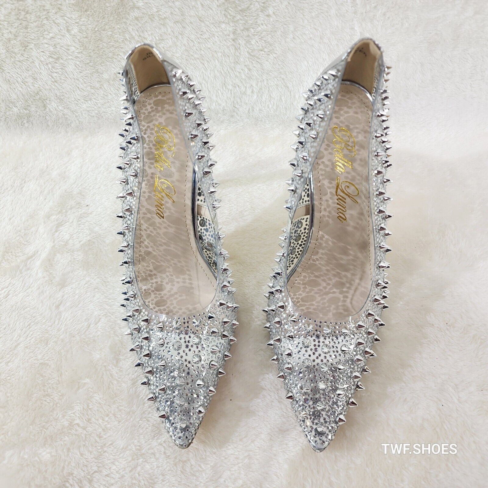 Spicy Stiletto PVC Clear Pumps Silver Studs & Rhinestone Pumps Stiletto Heels - Totally Wicked Footwear