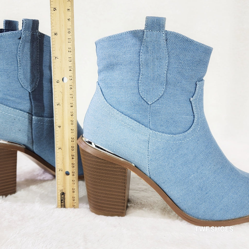 West World Denim Blue Cowgirl Country Western Ankle Boots - Totally Wicked Footwear