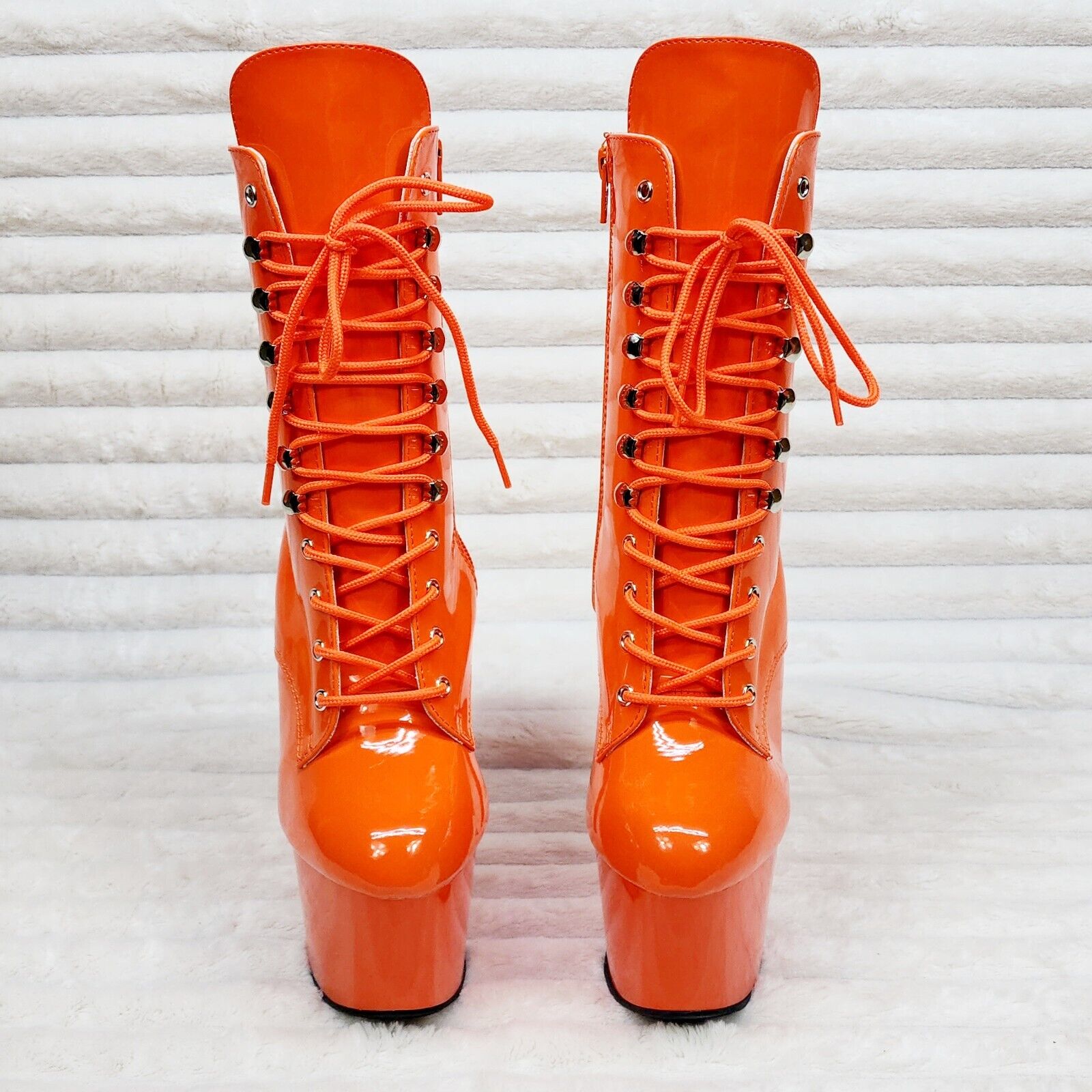 Adore 1020 Orange Patent  7" High Heel Platform Ankle Boots NY - Totally Wicked Footwear