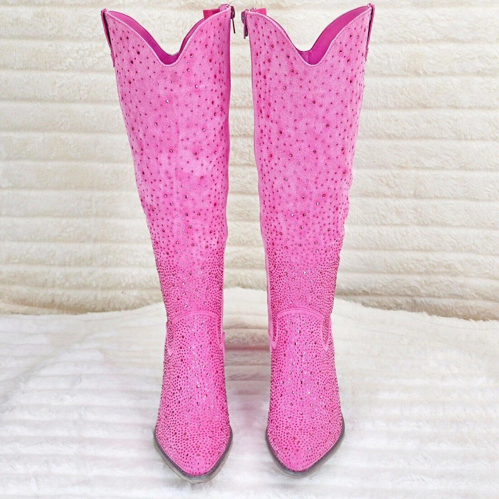 Wild Ones Glamour Cowboy Rhinestone Cowgirl Boots Tuck Zipper Fuchsia Pink - Totally Wicked Footwear