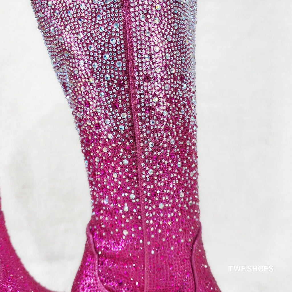 Wild One Glamour Cowboy Fuchsia Hot Pink / Silver Ombre Rhinestone Cowgirl Boots - Totally Wicked Footwear