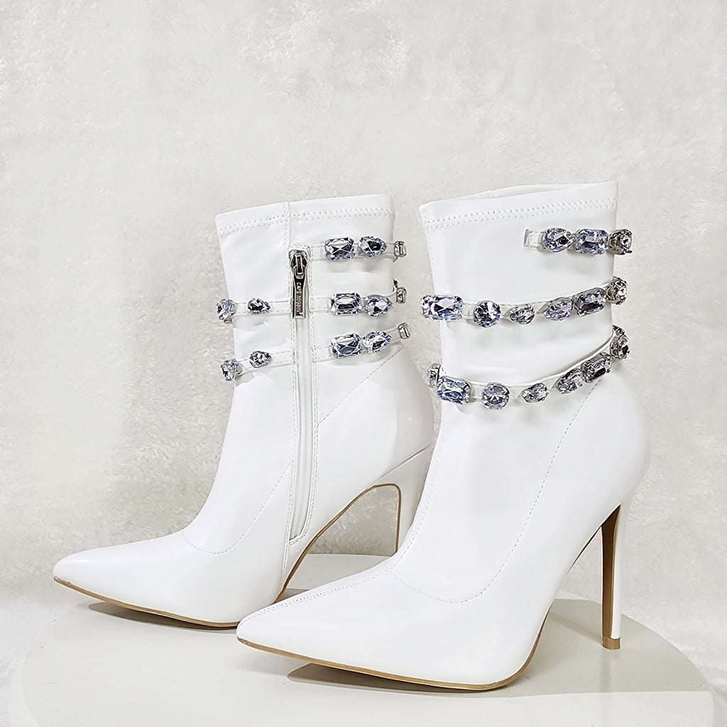 Allure Sexy Stiletto High Heels White Ankle Boot Chelsea Boots - Totally Wicked Footwear