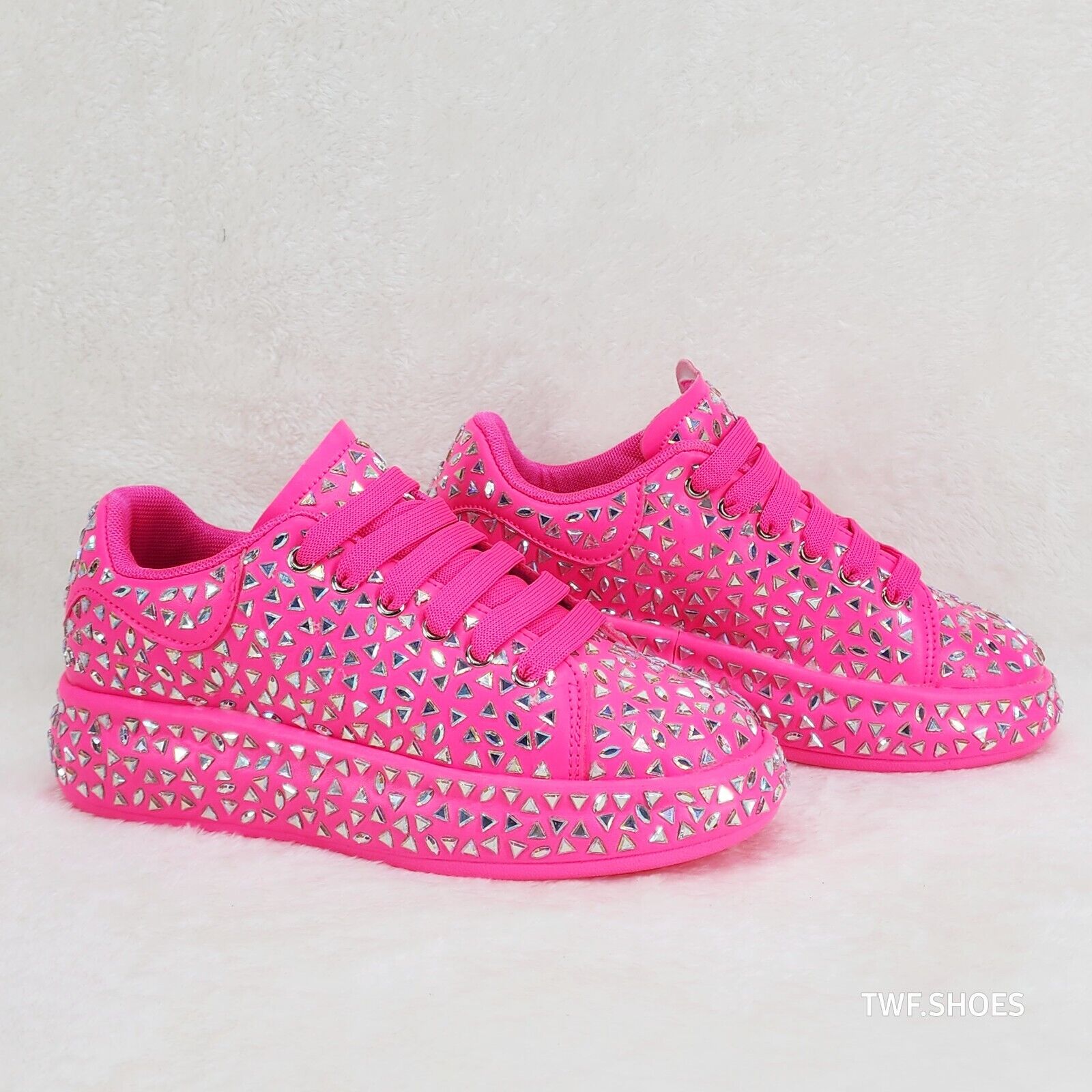 Geo Dazzle Cush Iridescent Stone Hot Pink Platform Sneakers Tennis Shoes - Totally Wicked Footwear