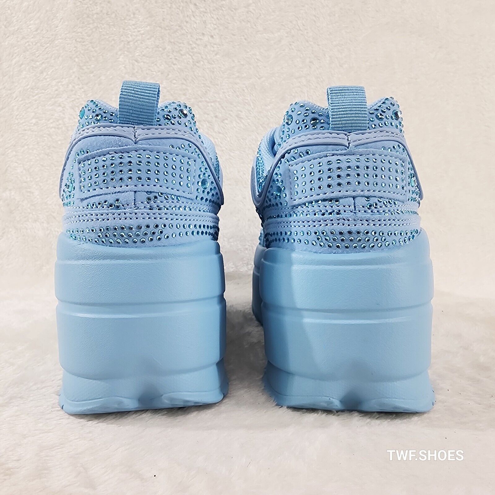 Cush Baby 2 Light Blue Rhinestone Platform Sneakers - Totally Wicked Footwear