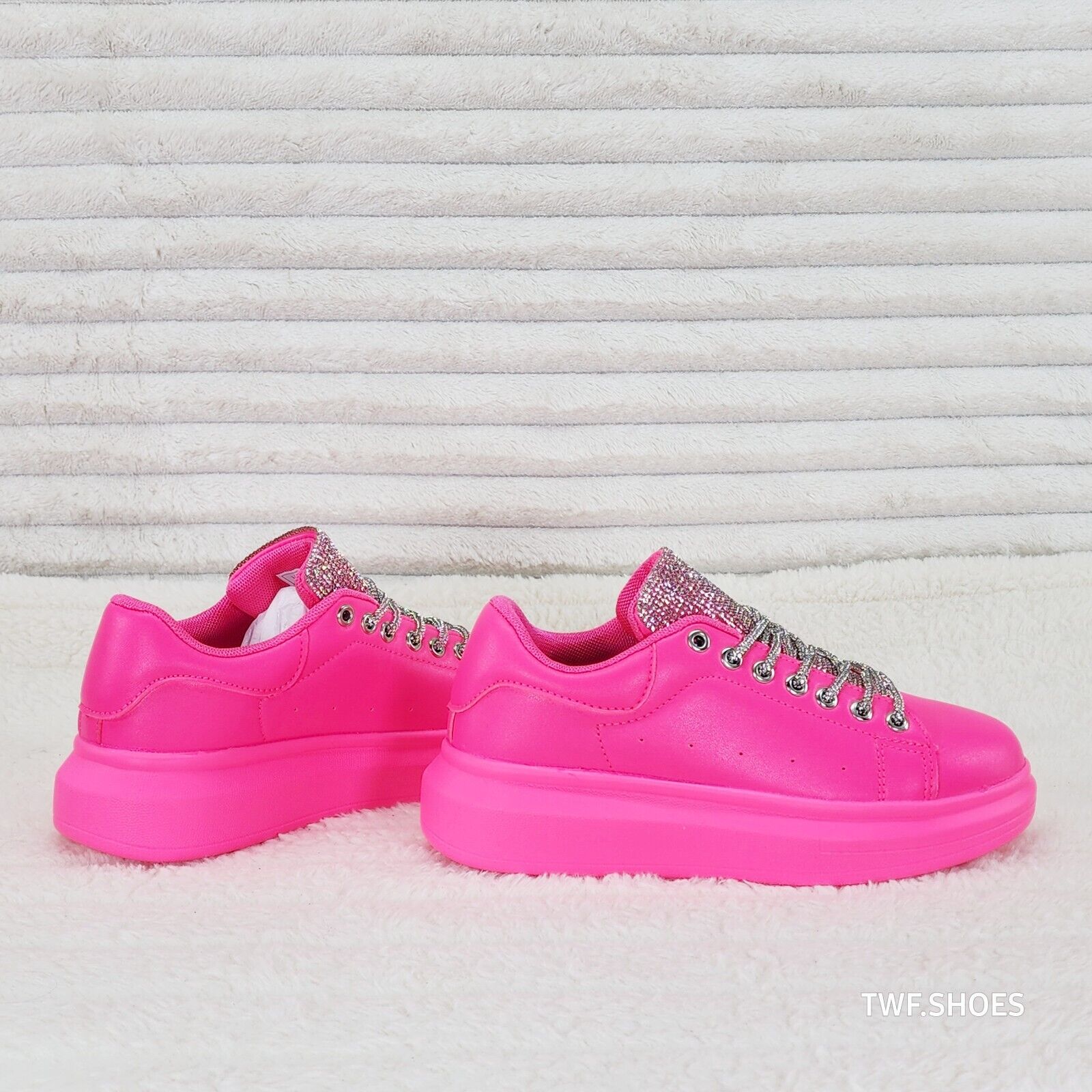 Comfy Cush 4 Bright Neon Hot Pink Rhinestone Fashion Sneakers Tennis Shoes - Totally Wicked Footwear