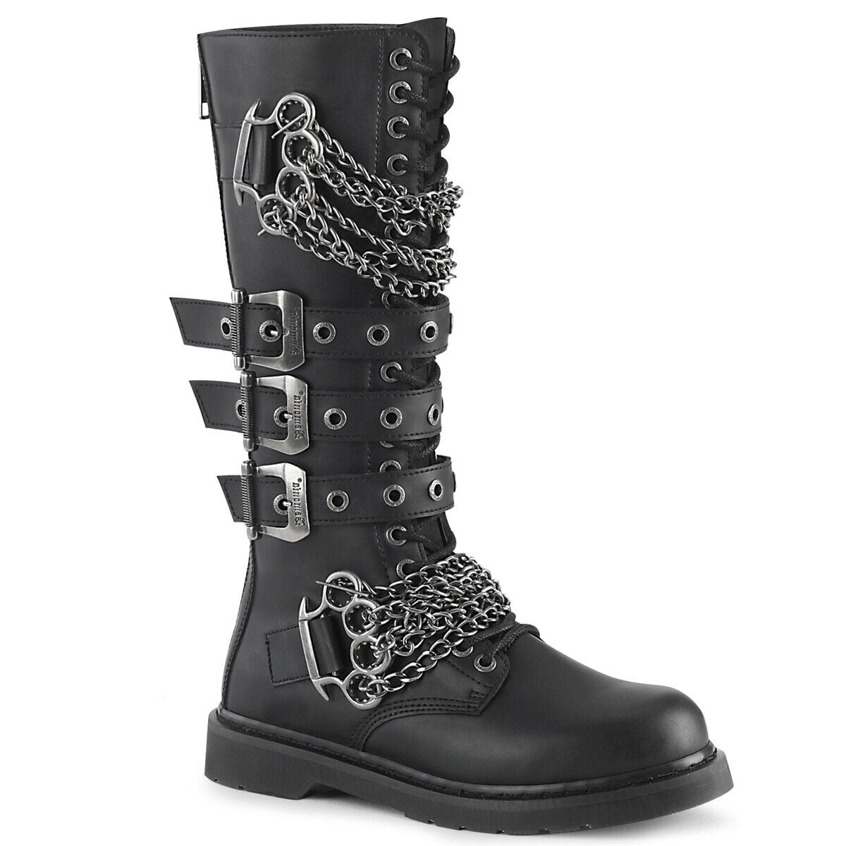 Bolt 450Goth Combat Biker Knee Boots Black Matte Men Sizes IN HOUSE NY DEMONIA - Totally Wicked Footwear