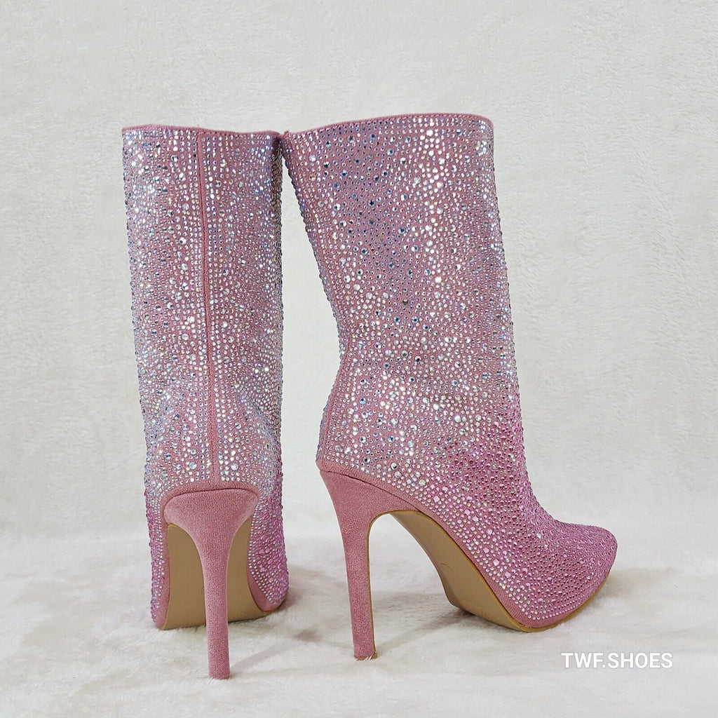 Riviera Pink Ombre Rhinestone Slip On Stiletto High Heel Split Front Ankle Boot - Totally Wicked Footwear