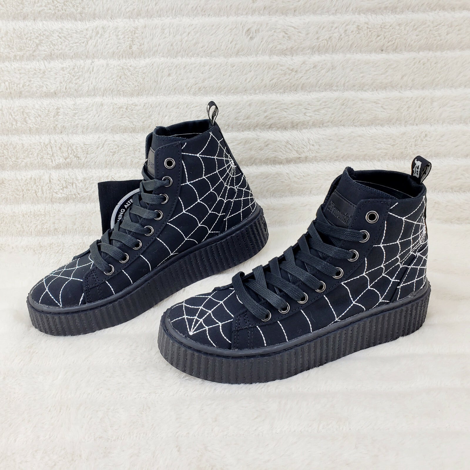 DEMONIA  Stitched Spider Web Hi-Top Creeper Sneaker Goth Punk Men's