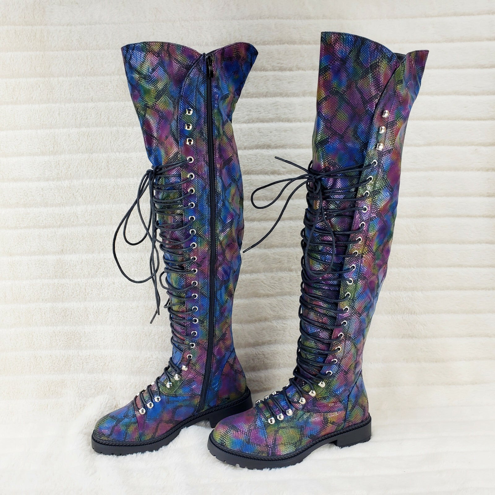 Ocho Colorful Rainbow Snake Corset Lace Over the Knee Fashion Riding Boot Travis