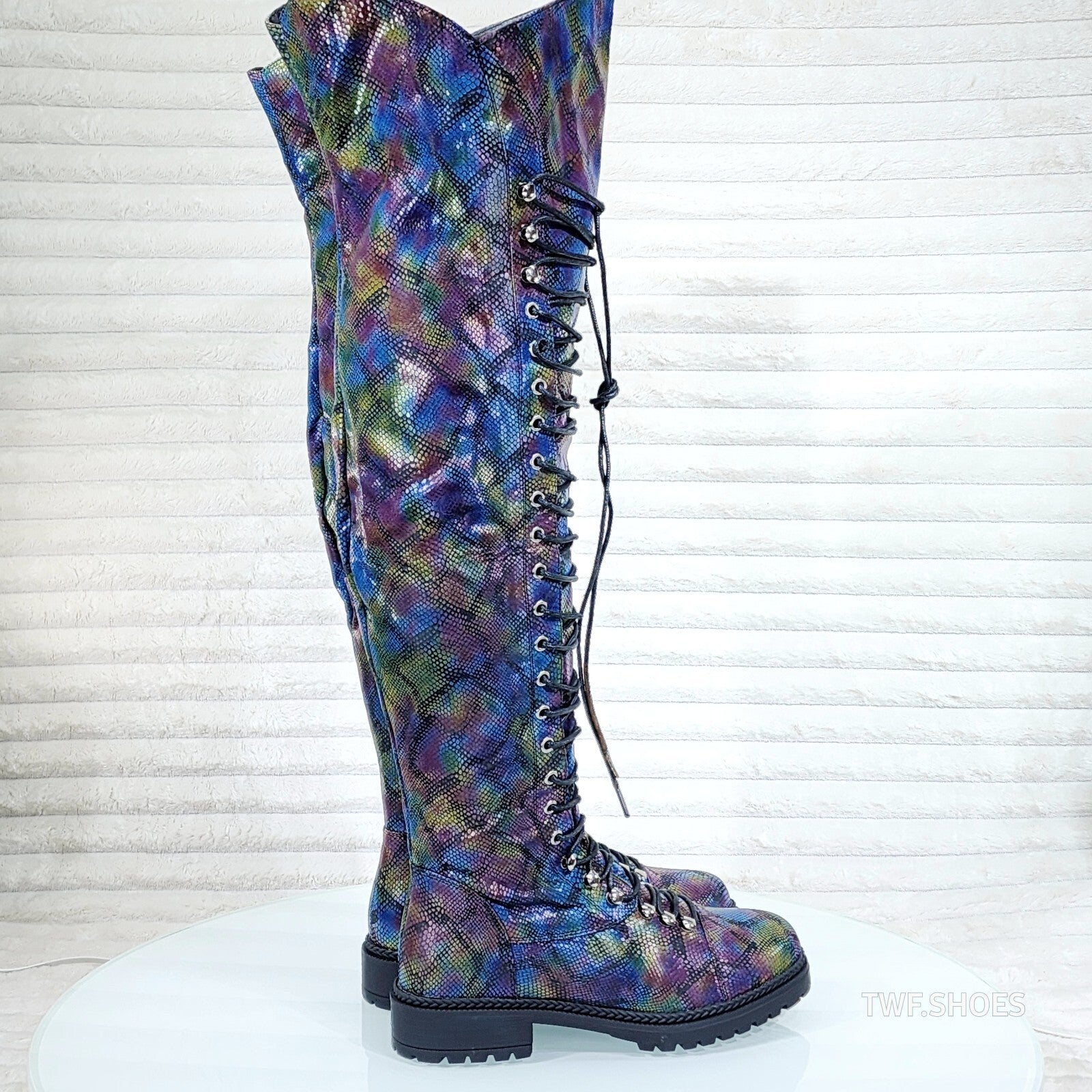 Ocho Colorful Rainbow Snake Corset Lace Over the Knee Fashion Riding Boot Travis