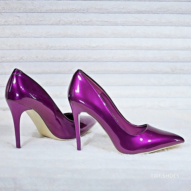 Fabio Violet Purple Patent 4.5" High Heel Shoes Pointy Toe Pump US Ladies 6-10 - Totally Wicked Footwear