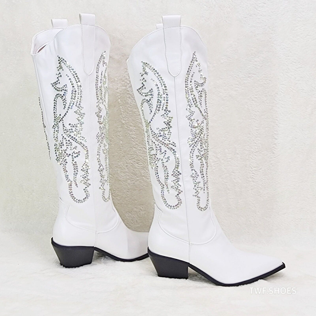 Razzle White Country Western Cowgirl Knee Boots Rhinestone Dazzle ...