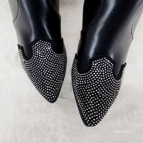 Primal Country Western Sexy Black OTK Thigh Boots With Rhinestone Trims
