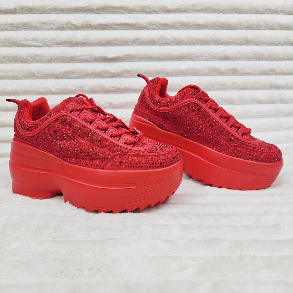 Cush Baby 2 Ruby Red Rhinestone Platform Sneakers - Tennis shoes - Totally Wicked Footwear