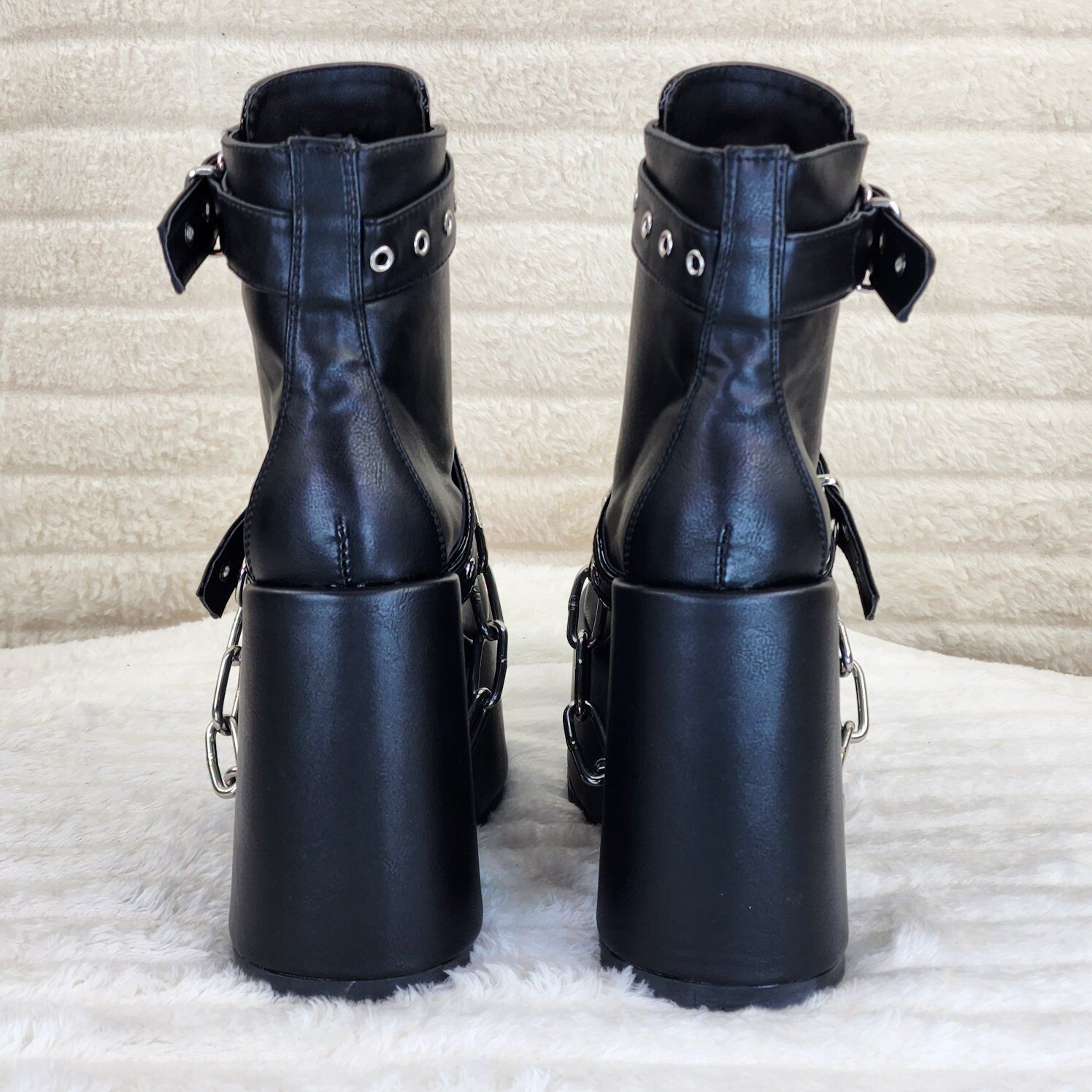 Camel 205 Chain & Padlock Platform Goth Ankle Boots Front Zipper & Straps - Totally Wicked Footwear