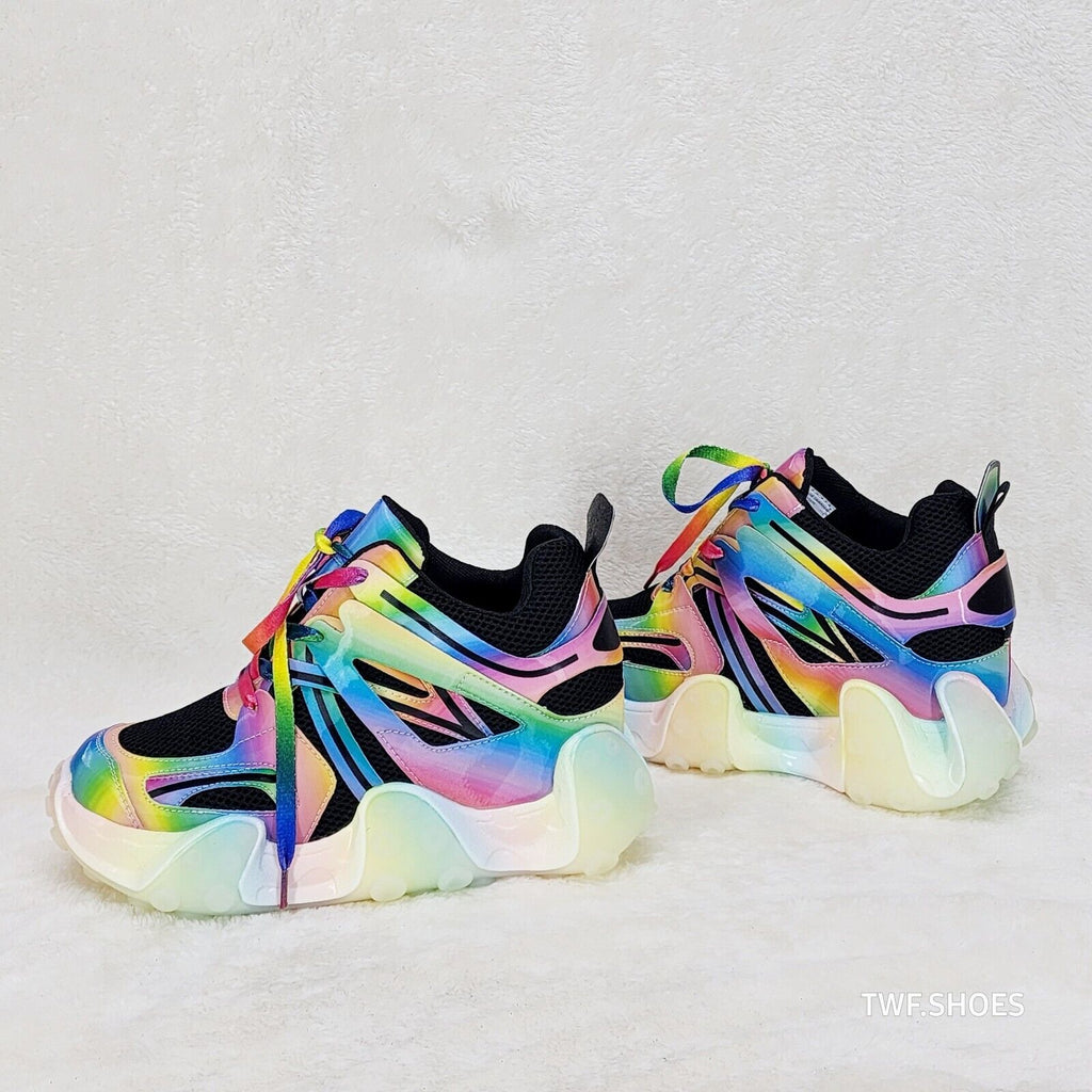 Anthony Wang Alien Black & Rainbow Hidden Wedge Platform Sneakers Tentacle Tread - Totally Wicked Footwear