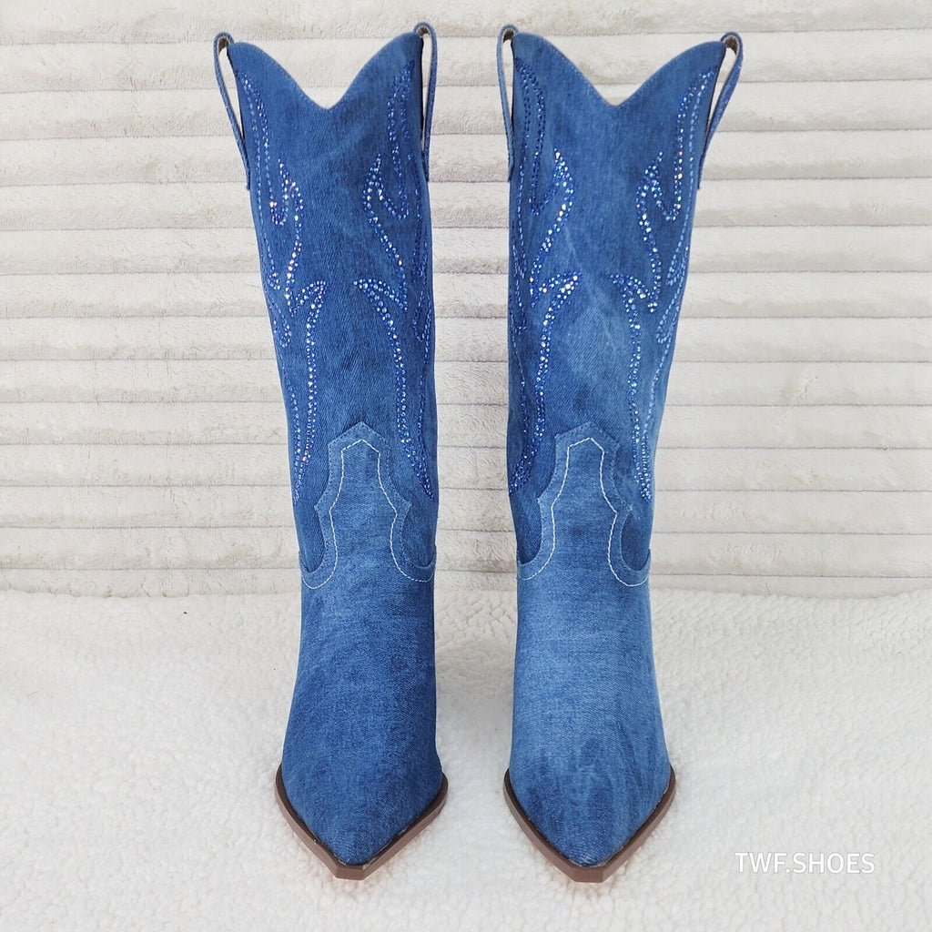 So Me Mileage Denim Rhinestone Design Western Cowgirl Boots - Totally Wicked Footwear
