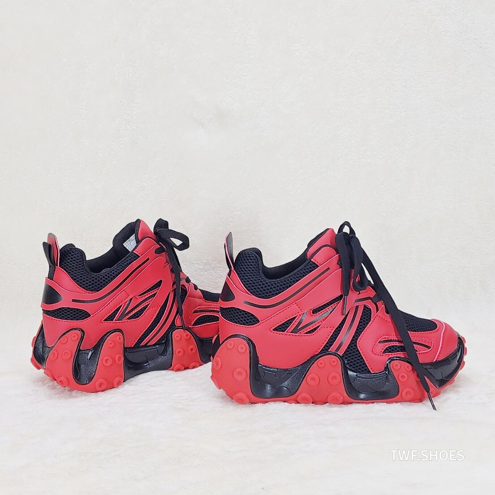 Anthony Wang Alien Black & Red Hidden Wedge Platform Sneakers Tentacle Tread - Totally Wicked Footwear