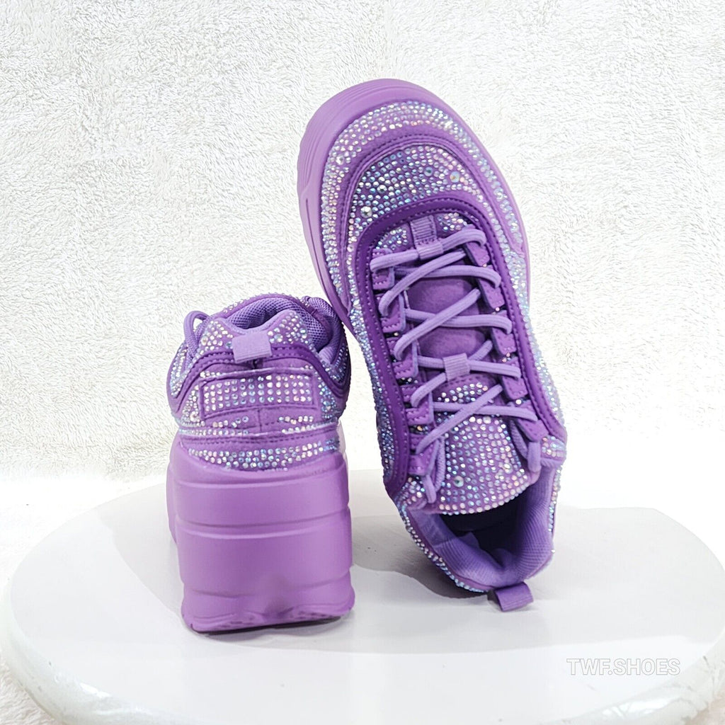 Cush Baby 2 Lilac Purple Rhinestone Platform Sneakers - Totally Wicked Footwear