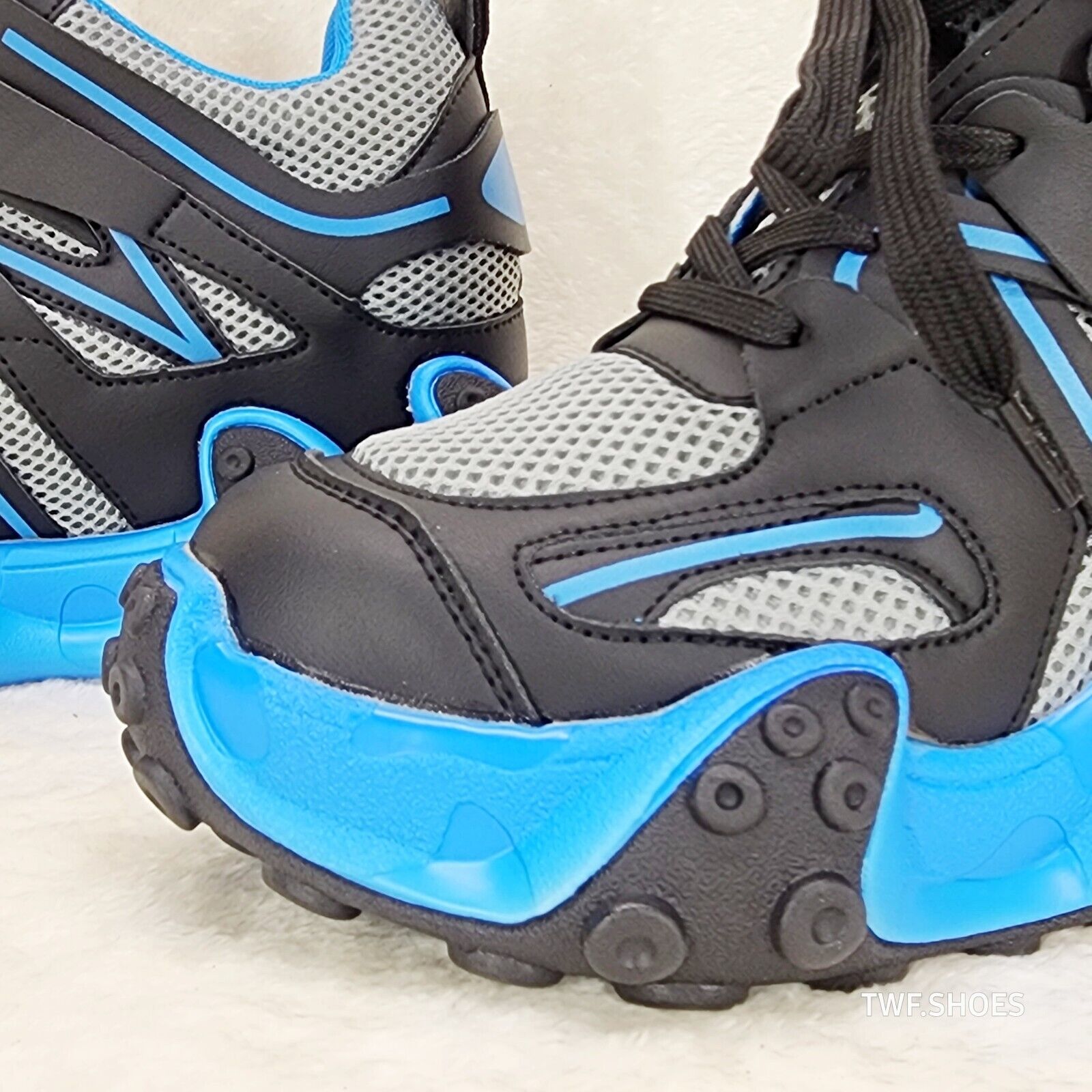 Anthony Wang Alien Black & Blue Hidden Wedge Platform Sneakers Tentacle Tread - Totally Wicked Footwear