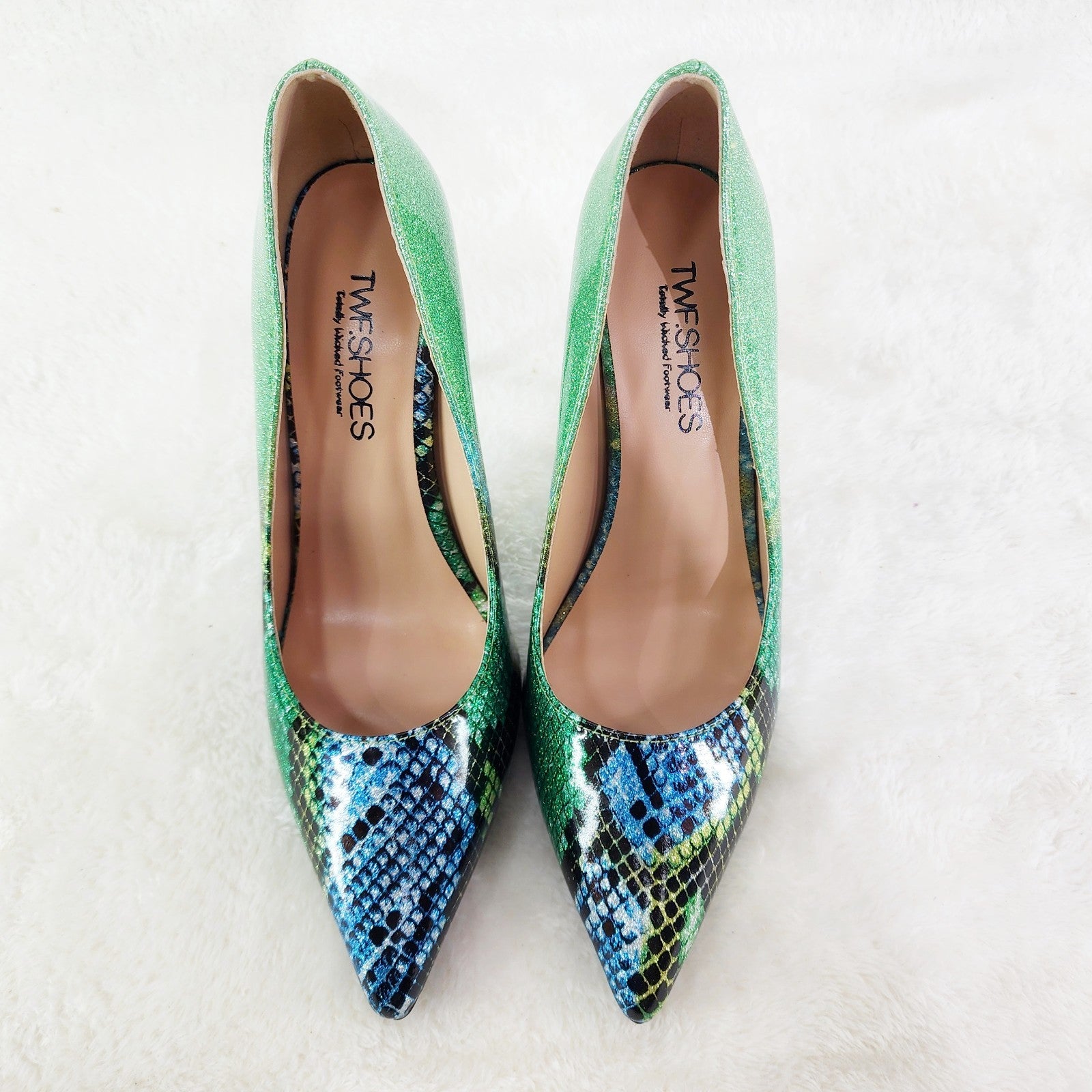 Fabio Green Glitter Ombre  Patent 4" High Heel Shoes Pointy Toe Pump US 7-13