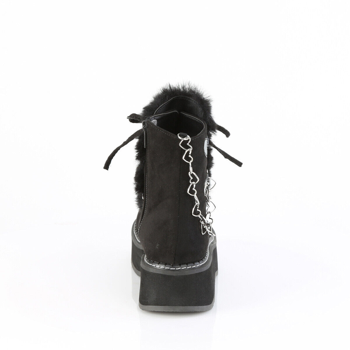 Emily Black Furry Heart Chain Goth 2" Platform Ankle Boots 55 Faux Fur - Totally Wicked Footwear