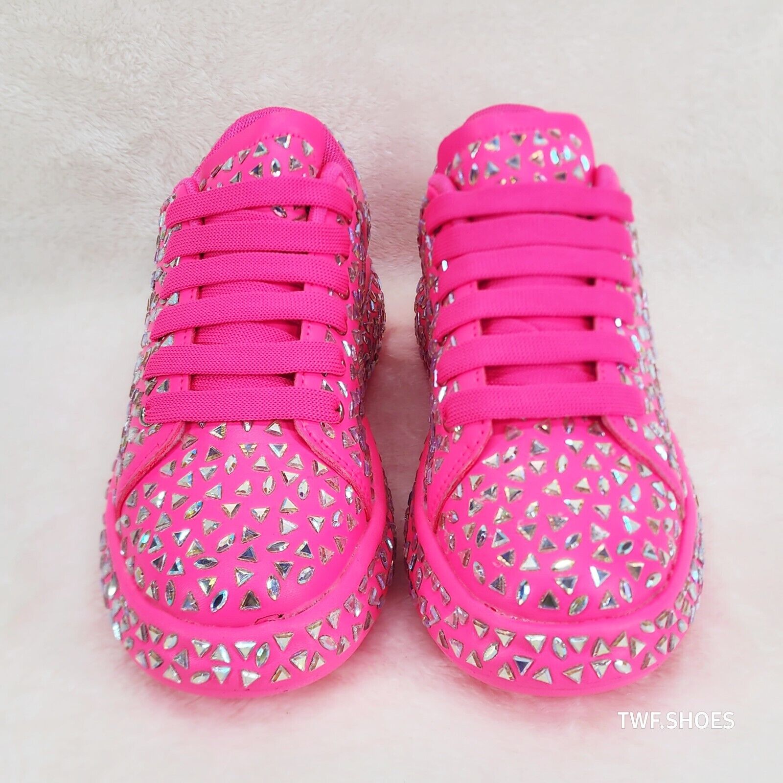 Geo Dazzle Cush Iridescent Stone Hot Pink Platform Sneakers Tennis Shoes - Totally Wicked Footwear
