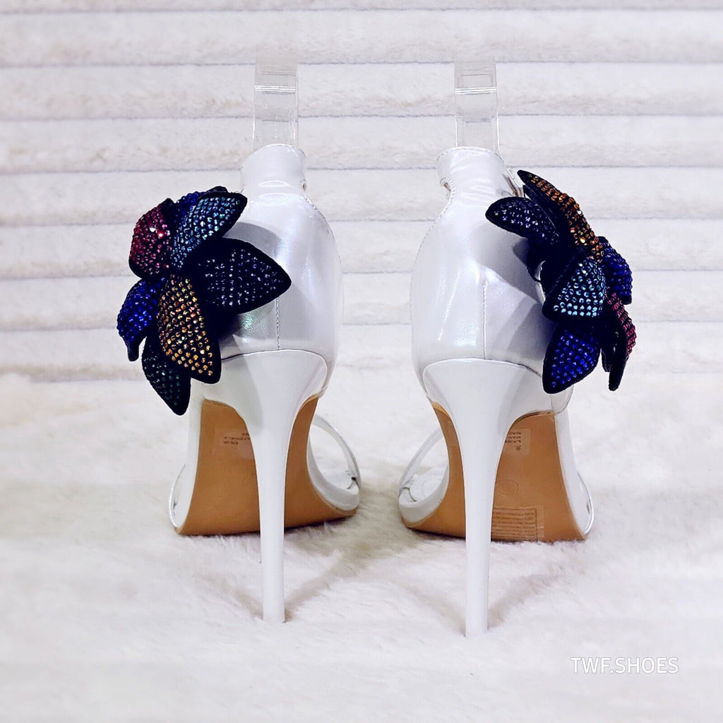 Ellie Pearl White Stiletto High Heels With Diamante Flowers - Totally Wicked Footwear