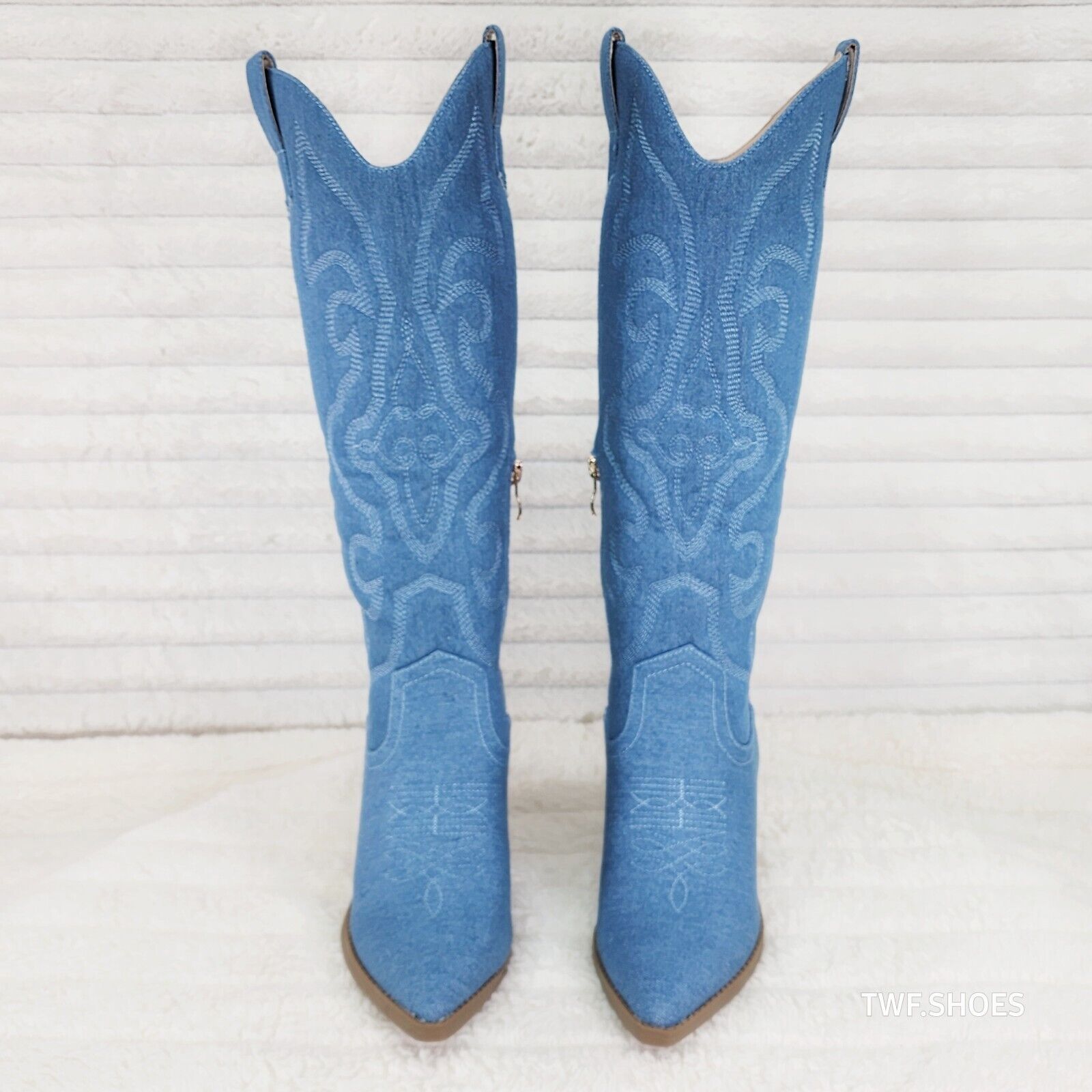 Electric Cowboy Medium Denim Stitched Western Knee High Cowgirl Boots - Totally Wicked Footwear