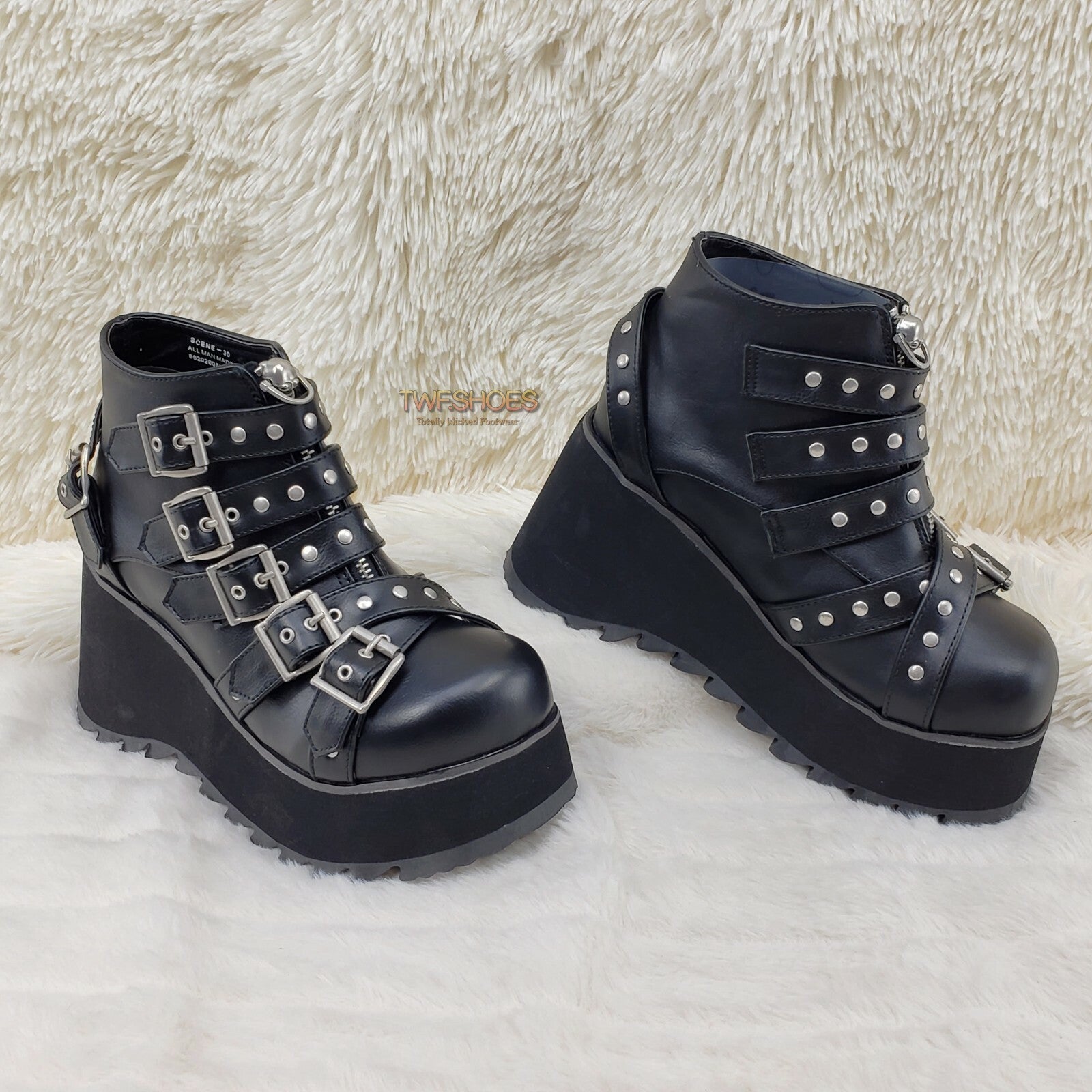 DEMONIA Scene 30 Black Platform Goth Punk Ankle Boots NY