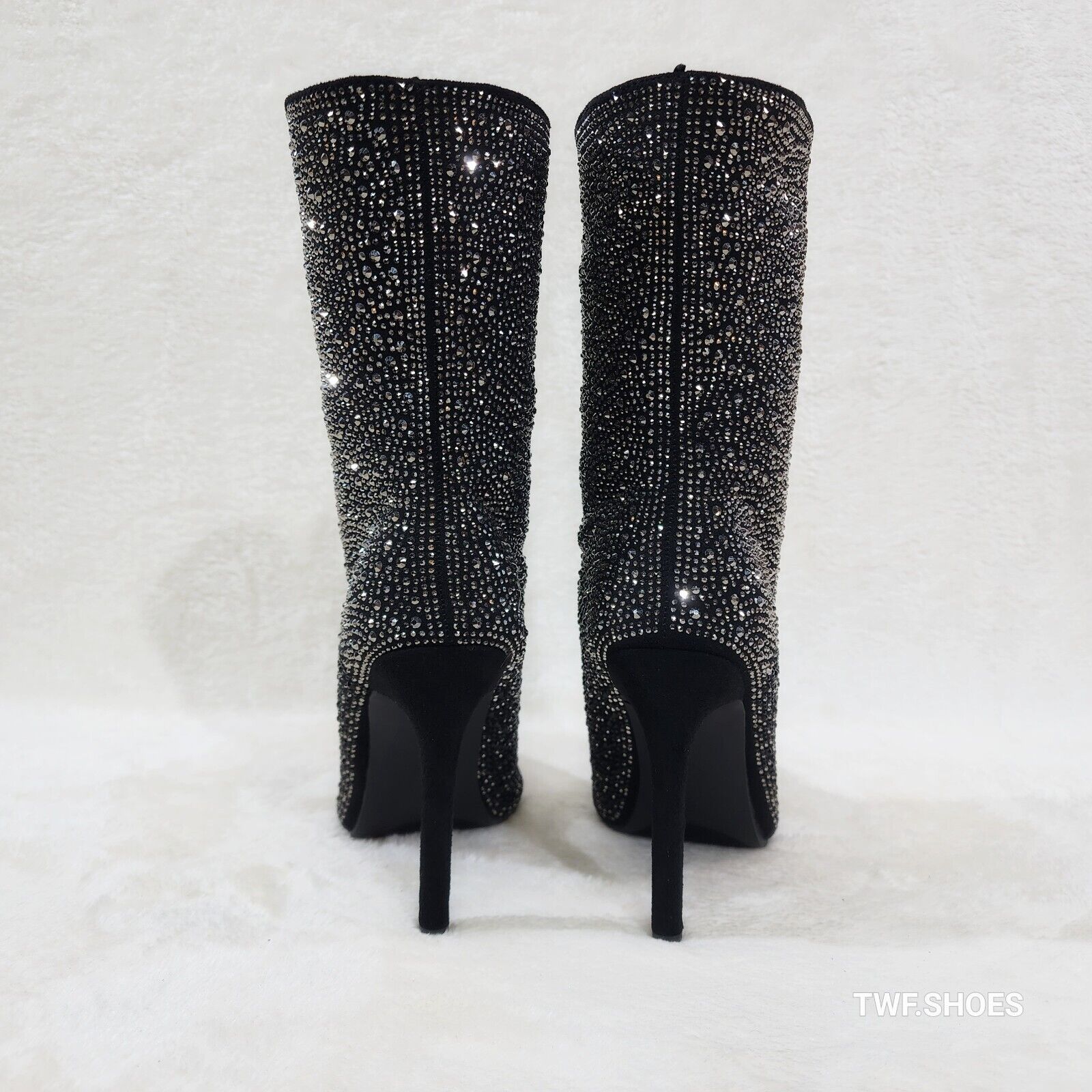 Riviera Black Ombre Rhinestone Slip On Stiletto High Heel Split Front Ankle Boot - Totally Wicked Footwear