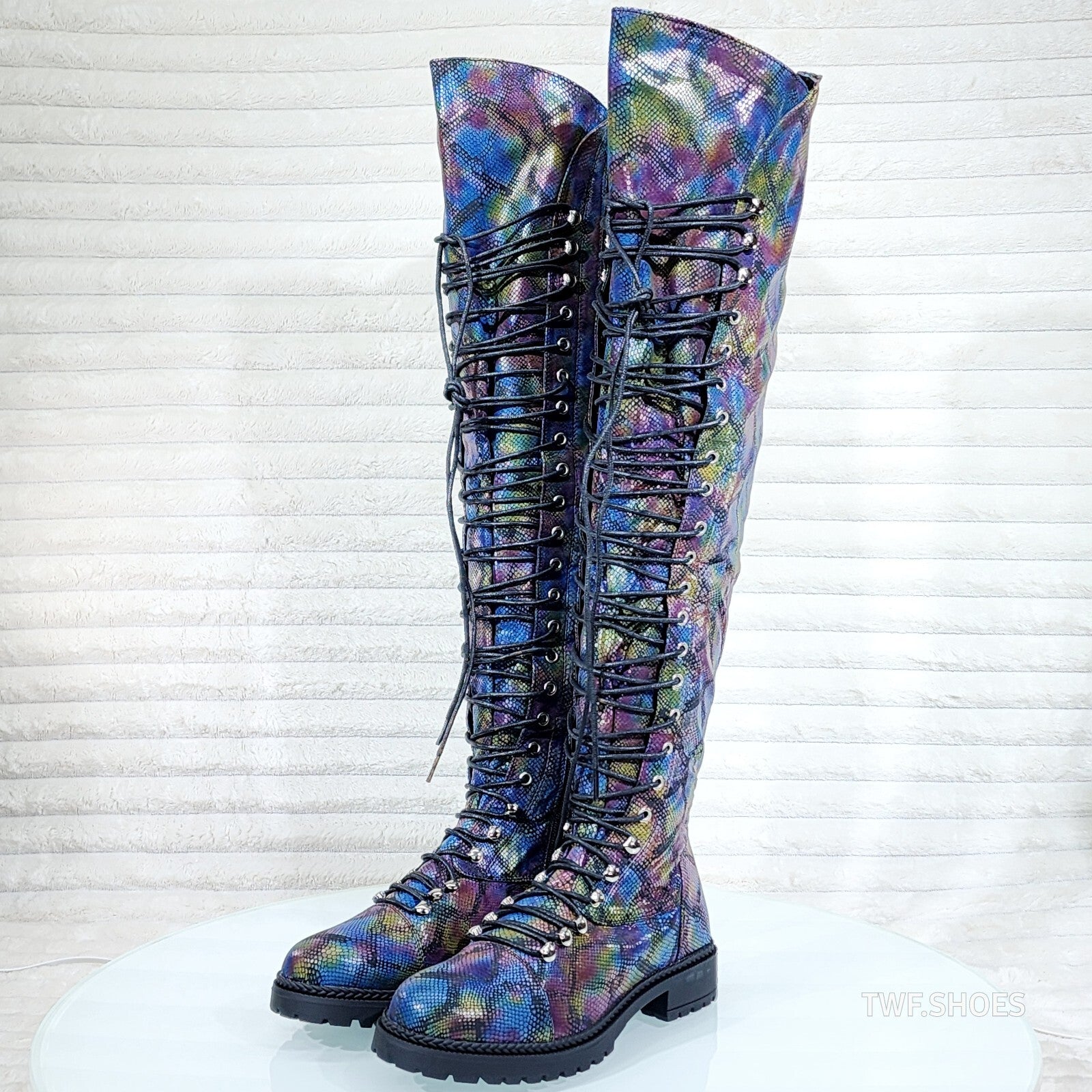 Ocho Colorful Rainbow Snake Corset Lace Over the Knee Fashion Riding Boot Travis