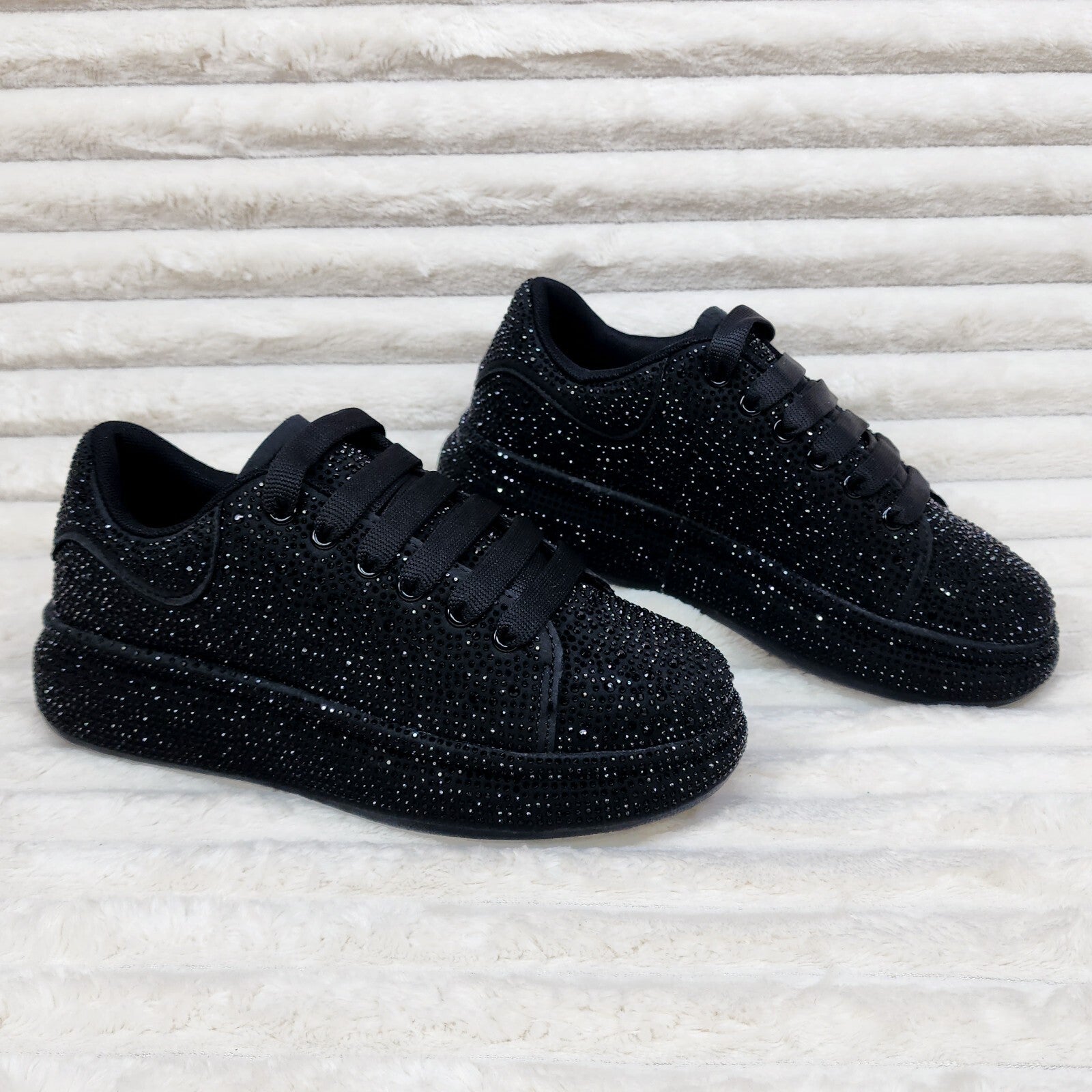Dazzle Cush Black Rhinestone Platform Sneakers Tennis Shoes