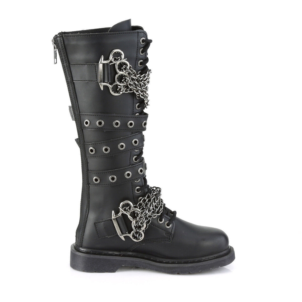 Bolt 450Goth Combat Biker Knee Boots Black Matte Men Sizes IN HOUSE NY DEMONIA - Totally Wicked Footwear