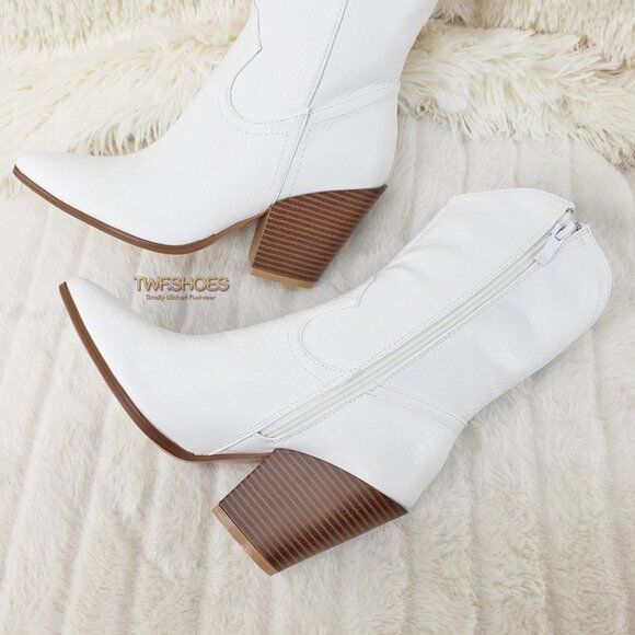 Slayer White Cowgirl Cowboy Ankle Boots Western Block Heels US Sizes 7-11 - Totally Wicked Footwear
