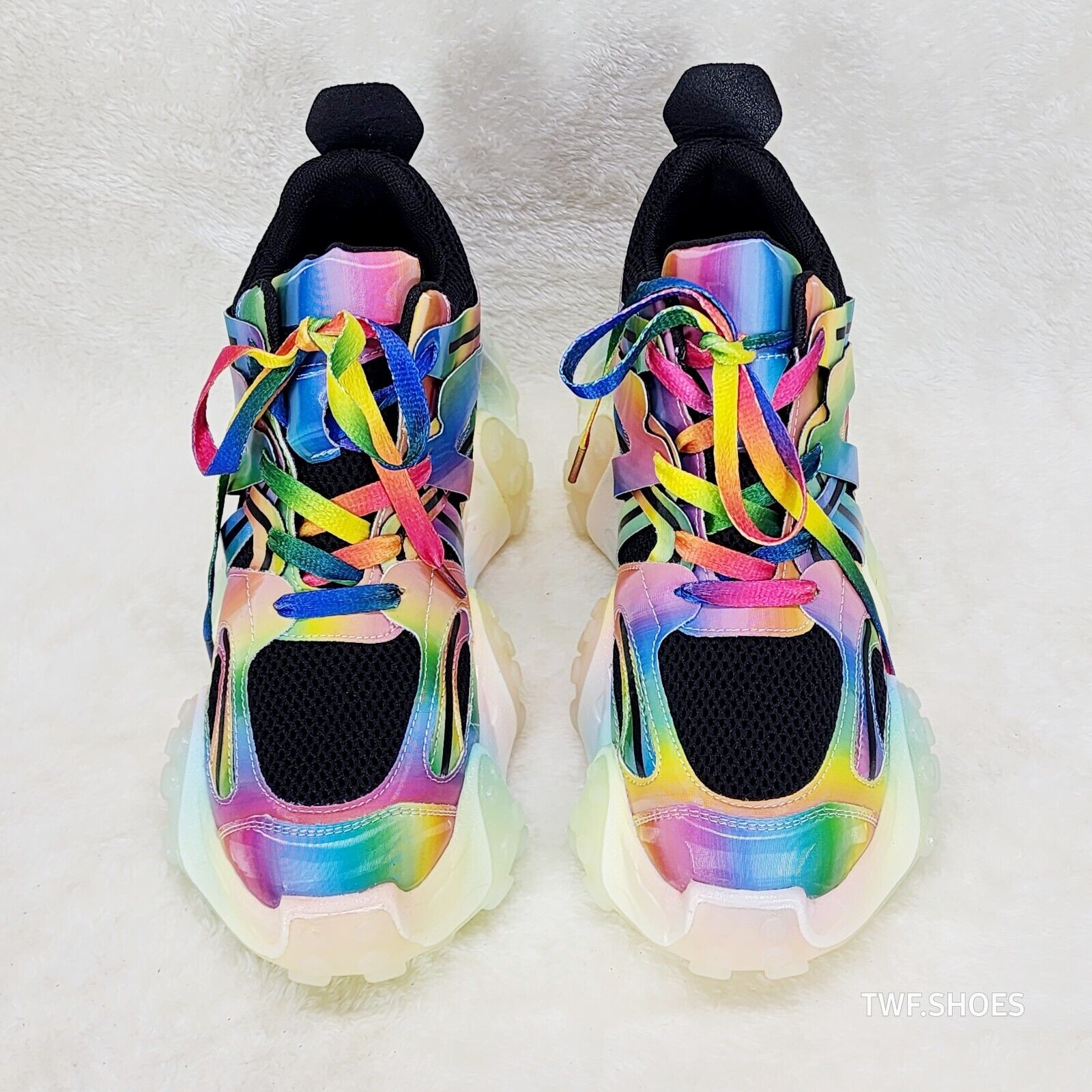 Anthony Wang Alien Black & Rainbow Hidden Wedge Platform Sneakers Tentacle Tread - Totally Wicked Footwear