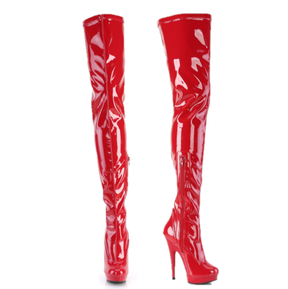 Sultry 4000 Stretch Patent Red 6" High Heel Platform Thigh High Crotch Boots - Totally Wicked Footwear