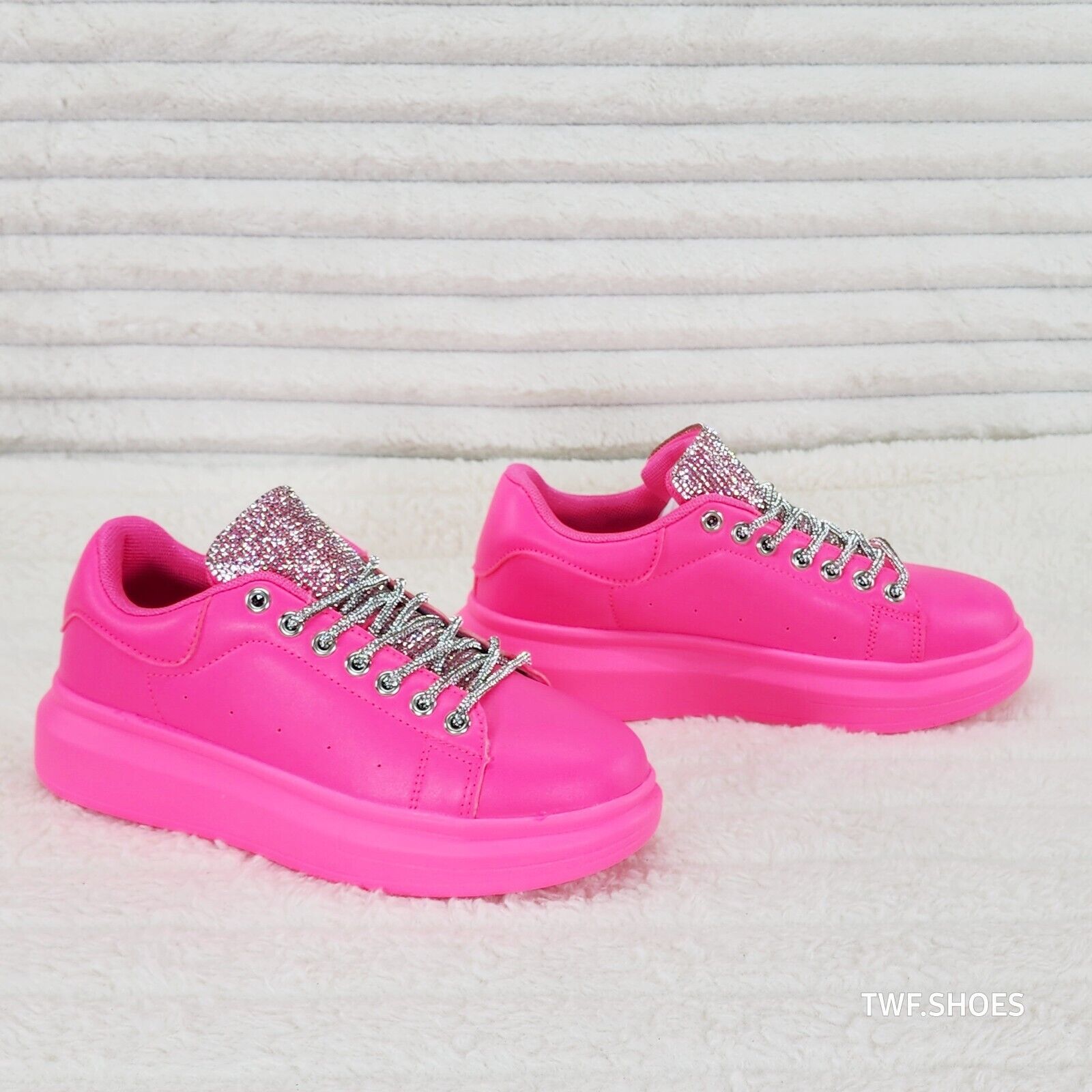 Comfy Cush 4 Bright Neon Hot Pink Rhinestone Fashion Sneakers Tennis Shoes - Totally Wicked Footwear
