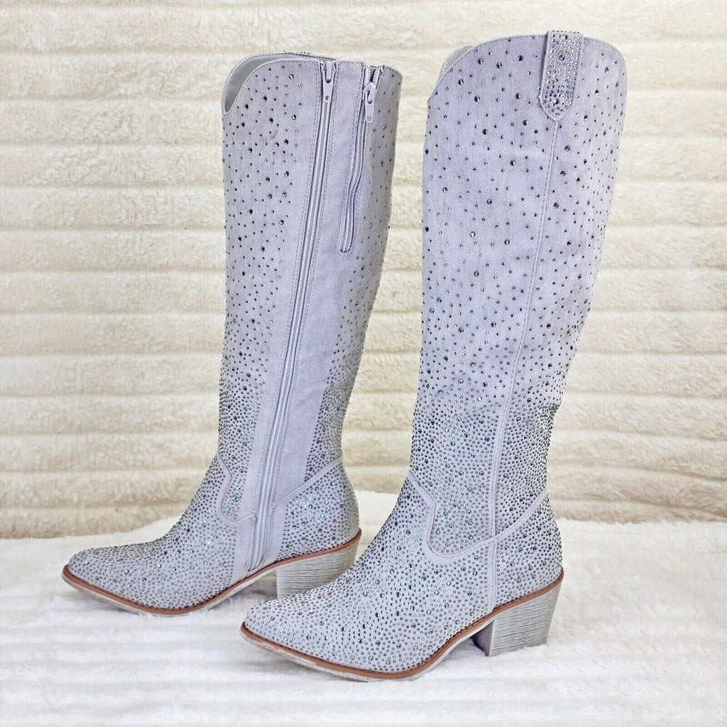 Wild Ones Glamour Cowboy Rhinestone Cowgirl Boots Tuck Zipper Silver Gray - Totally Wicked Footwear