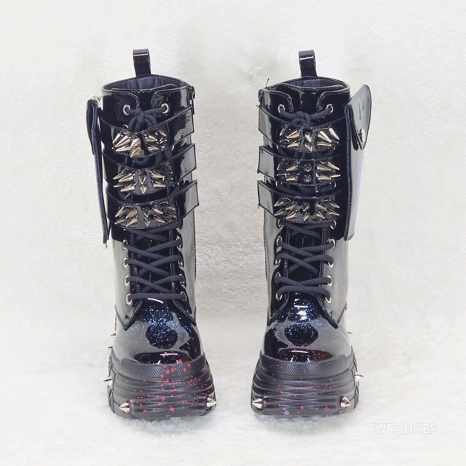 Anthony Wang Blackest Night Patent Spatter Cyber Punk Goth Platform Boots - Totally Wicked Footwear
