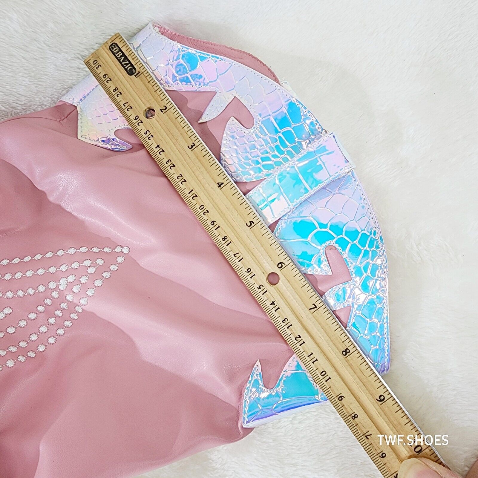 Iconic Country Western Thigh high Cowgirl Boots Baby Pink Hologram Trim - Totally Wicked Footwear