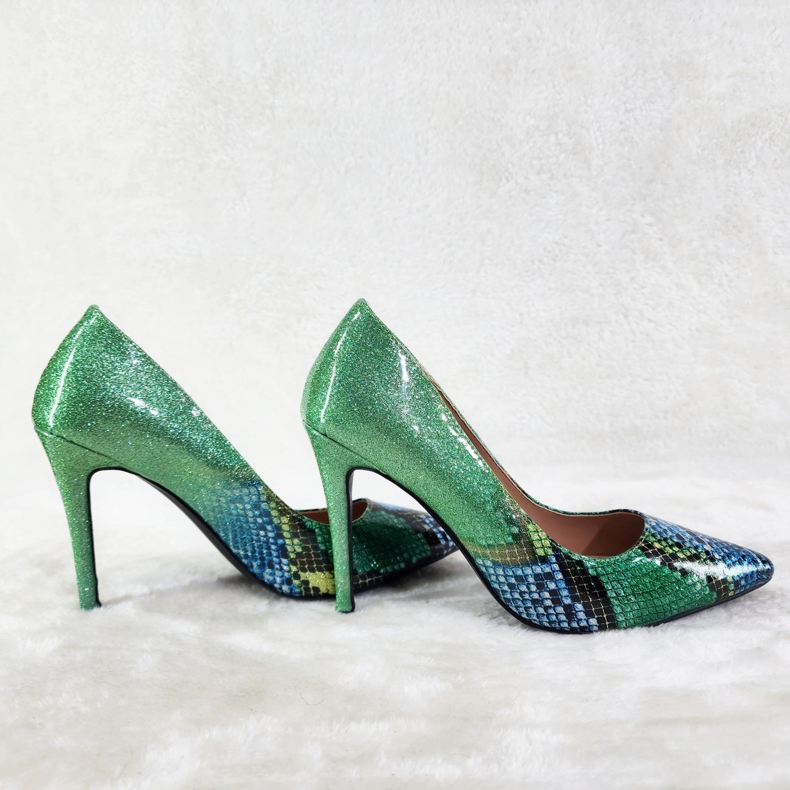 Fabio Green Glitter Ombre  Patent 4" High Heel Shoes Pointy Toe Pump US 7-13