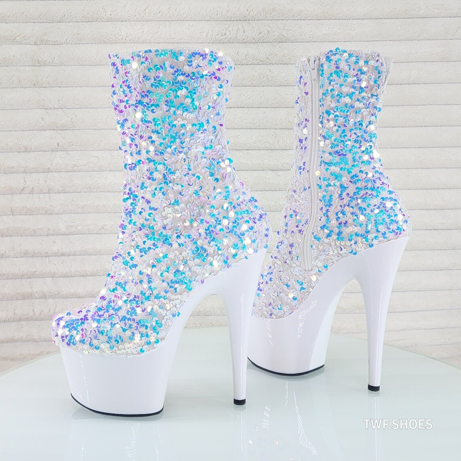 Adore 1042 White Multi Sequin High Heel Platform Ankle Boots US Sizes NY - Totally Wicked Footwear