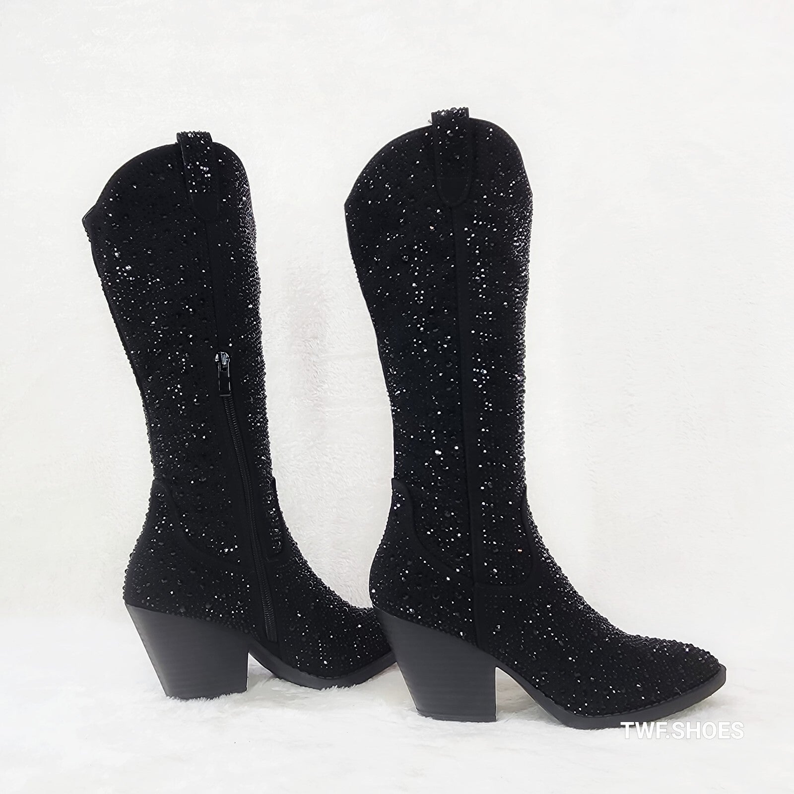 Wild One Glamour Black Rhinestone Glam Glitter Country Western Cowgirl Boots