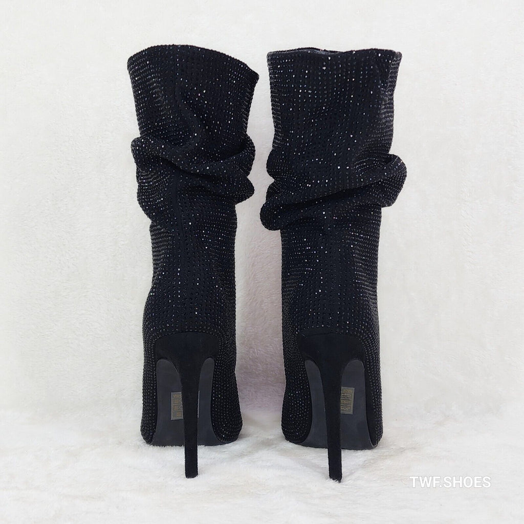 Resolve Sparkling Black Rhinestone High Heel Slouch Calf Boots New Years Bling - Totally Wicked Footwear
