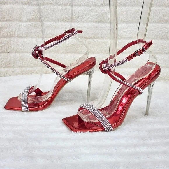 Lexton Red Metallic Knotted Strap Rhinestone Stiletto High Heels Sandal NEW - Totally Wicked Footwear